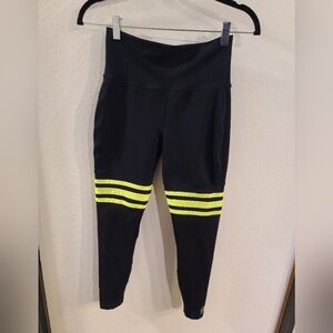 Bombshell Sportswear Thigh High Leggings in Black neon green/yellow Size L.